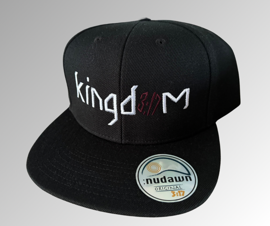 :nudawn's kingdom 3:17 Snapback cap says it all. Embroidered with kingdom 3:17 referring to Christs kingdom. Apparel for Christians and followers of the way.