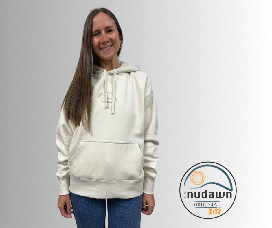 White Womens Hoodie with christian text (kingdom) embroidered referring to Christs Kingdom. 